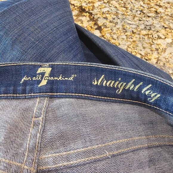 For All 7 Mankind Straight Leg Stretch Jeans Denim Distressed Mid-Washed Blue 26 - Picture 7 of 12